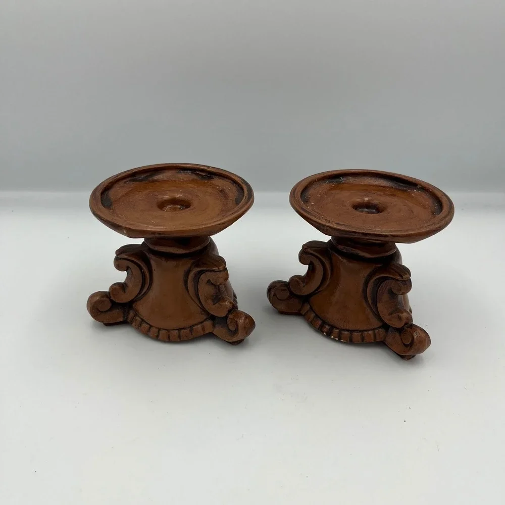 Vintage 1972 Ceramic Candlestick Holders‎ Set of 2 Brown Ornate MCM
